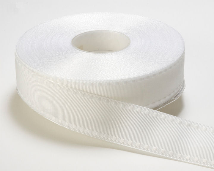 Grosgrain Ribbon with Stitched Edge - White - 1