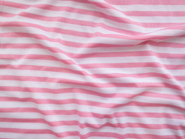 European Designer Deadstock - Viscose/Spandex Stripe Jersey - Candy Pink/White