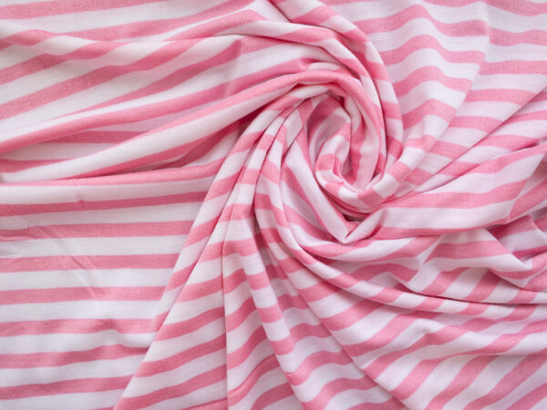 European Designer Deadstock - Viscose/Spandex Stripe Jersey - Candy Pink/White