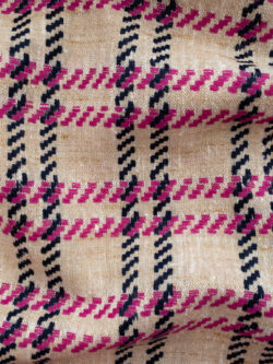 European Designer Deadstock – Wool/Linen/Viscose Novelty Plaid – Gold/Pink/Navy