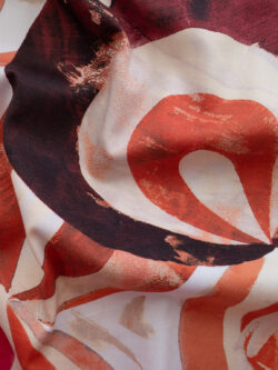 European Designer Deadstock - Cotton Stretch Twill Abstract Print- Orange/Brown