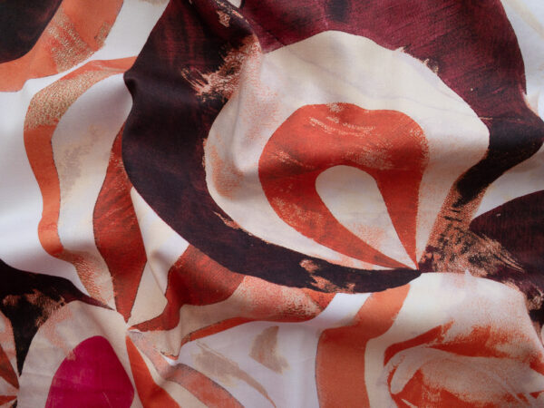 European Designer Deadstock - Cotton Stretch Twill Abstract Print- Orange/Brown