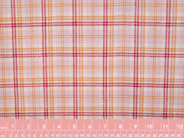 Designer Deadstock - Yarn Dyed Linen - Raspberry Cream Plaid