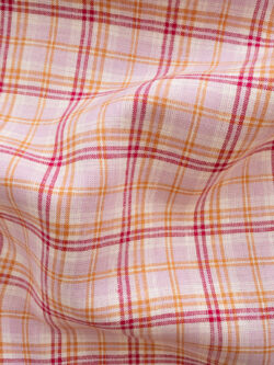 Designer Deadstock - Yarn Dyed Linen - Raspberry Cream Plaid