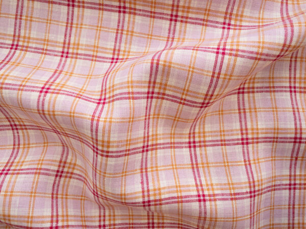 Designer Deadstock - Yarn Dyed Linen - Raspberry Cream Plaid