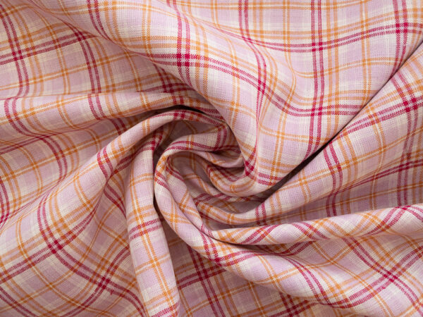 Designer Deadstock - Yarn Dyed Linen - Raspberry Cream Plaid