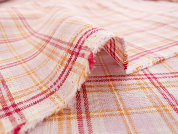 Designer Deadstock - Yarn Dyed Linen - Raspberry Cream Plaid