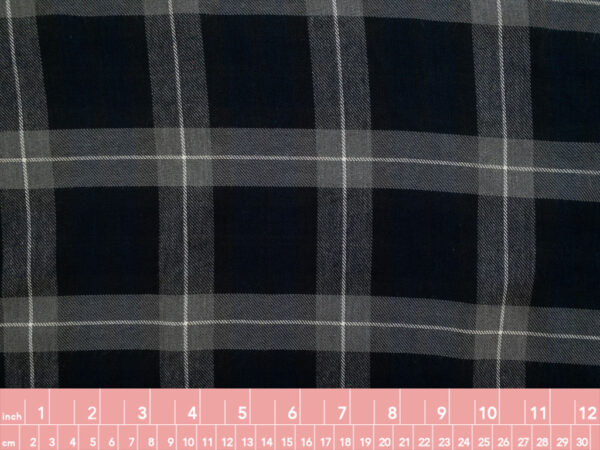 European Designer Deadstock – Brushed Yarn Dyed Viscose/Polyester – Navy/Grey Plaid