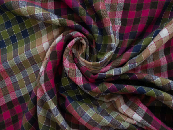 Designer Deadstock – Cotton Flannel Shirting - Plaid - Pink/Brown