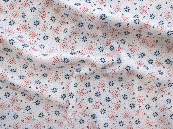 Designer Deadstock - Rayon Challis - Ditsy Floral - White/Blue