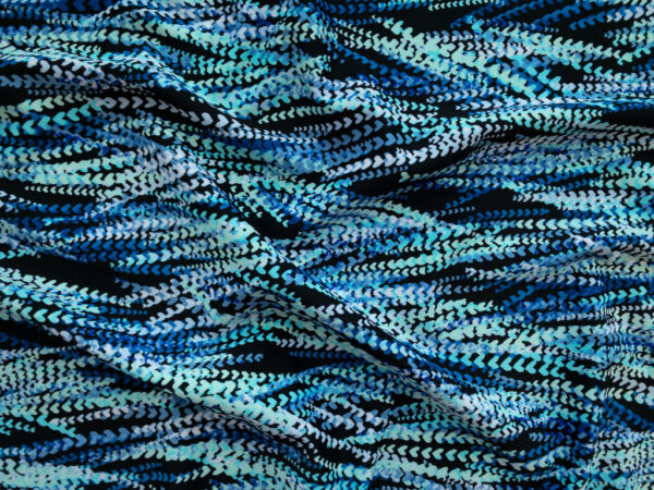 Designer Deadstock - Nylon/Spandex Matte Swimwear Knit - Waves - Black/Blue