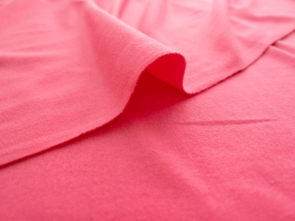 European Cotton Elastane Lycra Jersey, Solid Bright Pink Knit Fabric