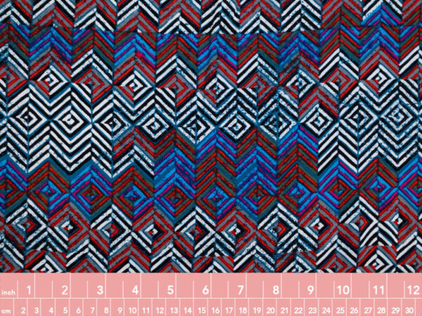 Designer Deadstock - Rayon Challis - Vintage Chevron - Black/White/Blue