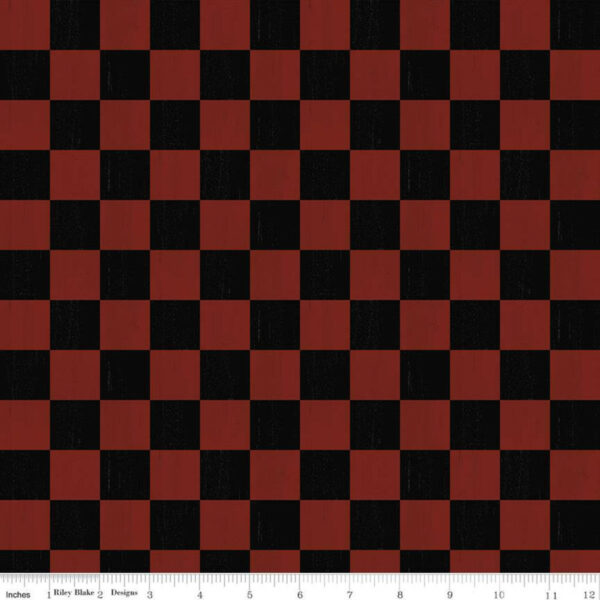 Quilting Cotton – I'd Rather Be Playing Chess - Checkerboard - Black/Red