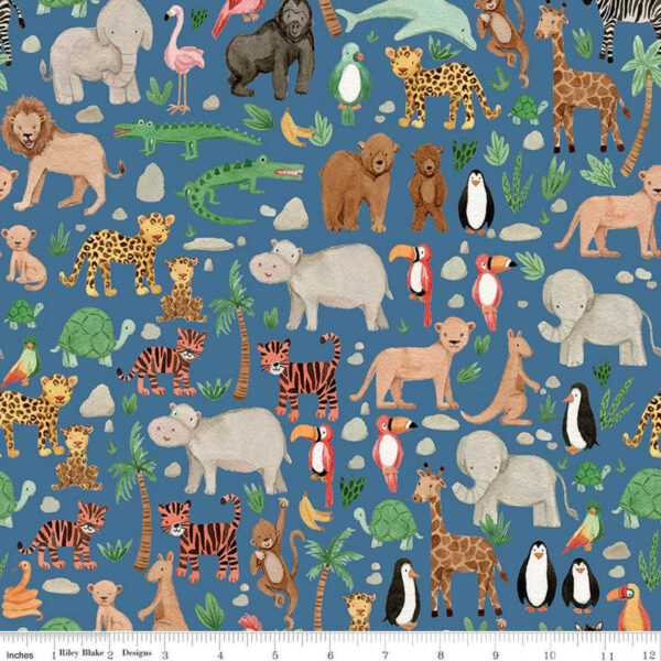 Cotton Flannel - Wild Side - Animals - Denim