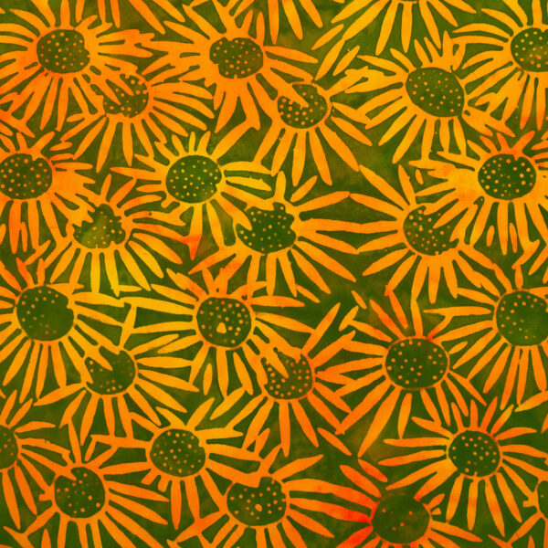 Cotton Batik - Batiks by Mirah - Floral Fancy - Sunflowers - Green/Yellow