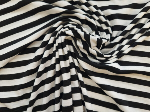 European Designer Deadstock - Viscose Jersey - Black/White Stripe