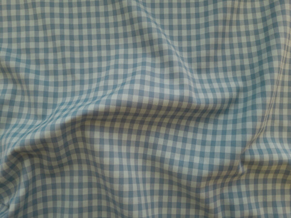 European Designer Deadstock - Cotton Stretch Shirting - Gingham - Dusty Blue