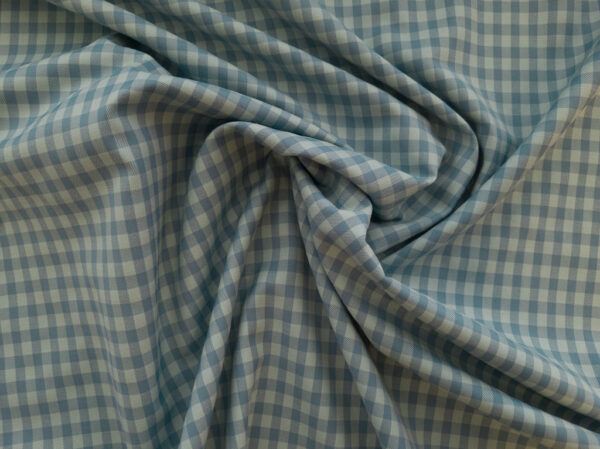 European Designer Deadstock - Cotton Stretch Shirting - Gingham - Dusty Blue