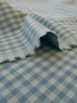 European Designer Deadstock - Cotton Stretch Shirting - Gingham - Dusty Blue