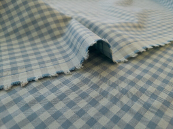 European Designer Deadstock - Cotton Stretch Shirting - Gingham - Dusty Blue