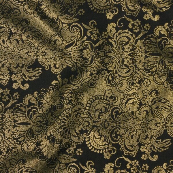 Quilting Cotton - Season of Sparkle - Filigree - Black/Metallic Gold ...