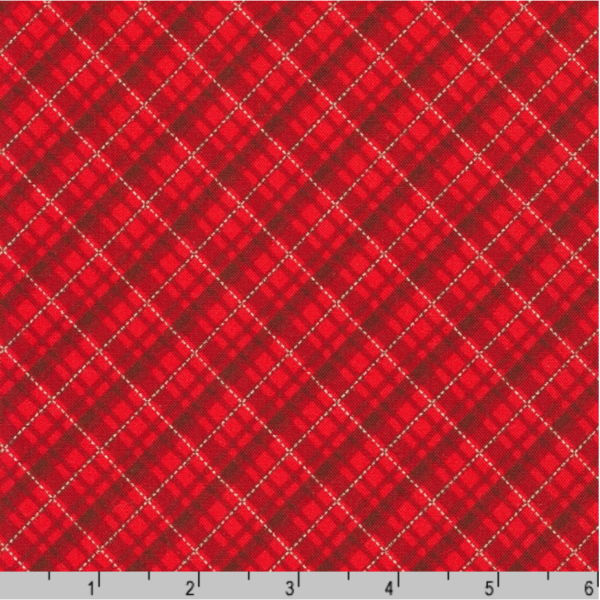 Quilting Cotton – Holiday Charms - Charming Plaid - Scarlet/Metallic Silver