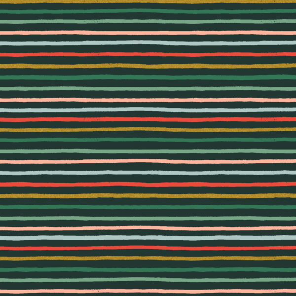 Quilting Cotton - Holiday Classics - Festive Stripe - Evergreen Metallic