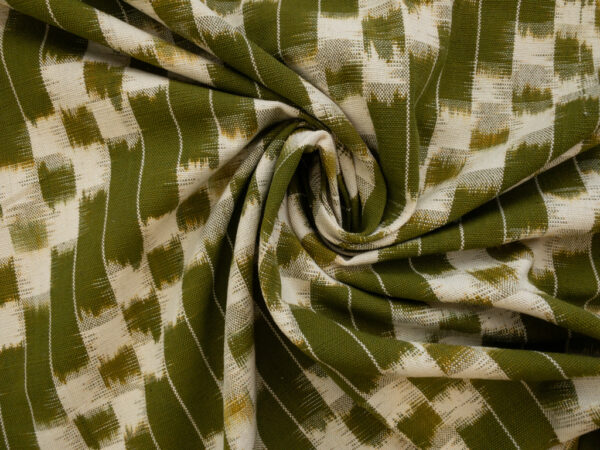 Laura & Kiran Deadstock - Heavyweight Cotton Ikat - Little Boxes - Olive/Natural