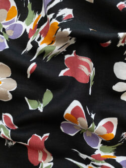 British Designer Deadstock - Linen/Cotton Slub - Retro Butterflies & Flowers - Black/Muted