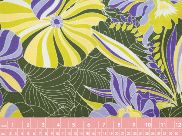 British Designer Deadstock - Cotton Twill - Bold Orchids - Lime/Violet