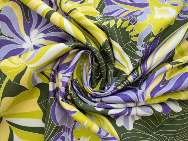 British Designer Deadstock - Cotton Twill - Bold Orchids - Lime/Violet