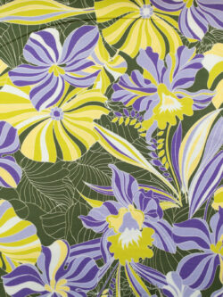 British Designer Deadstock - Cotton Twill - Bold Orchids - Lime/Violet
