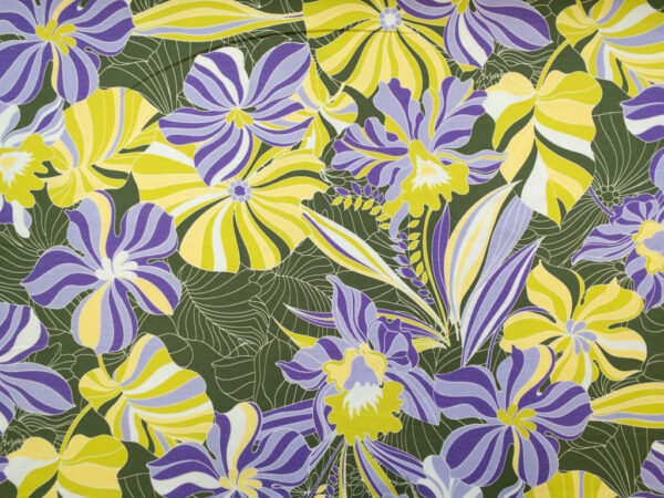 British Designer Deadstock - Cotton Twill - Bold Orchids - Lime/Violet