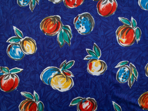 New York Designer Deadstock - Cotton Poplin - Painted Apples - Royal