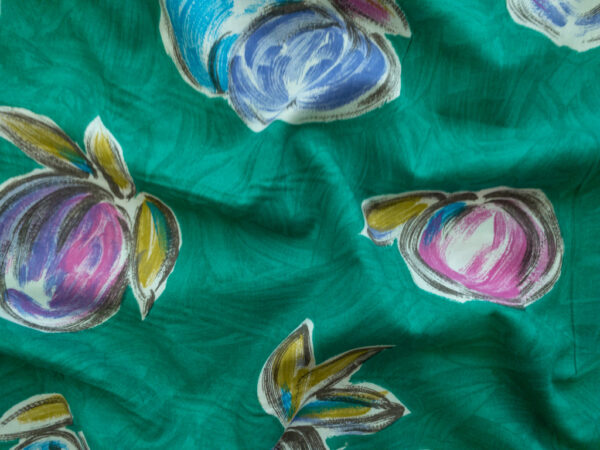 New York Designer Deadstock - Cotton Poplin - Painted Apples - Jade