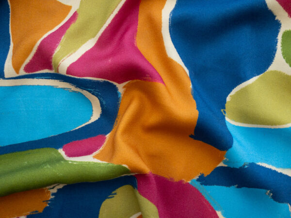 New York Designer Deadstock - Viscose Crepe - Shapey Still Life - Blue/Orange