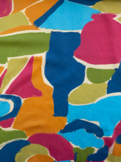 New York Designer Deadstock - Viscose Crepe - Shapey Still Life - Blue/Orange