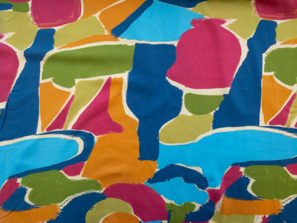 New York Designer Deadstock - Viscose Crepe - Shapey Still Life - Blue/Orange