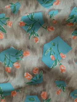 New York Designer Deadstock - Wool Crepe - Polygon and Flowers - Grey/Teal