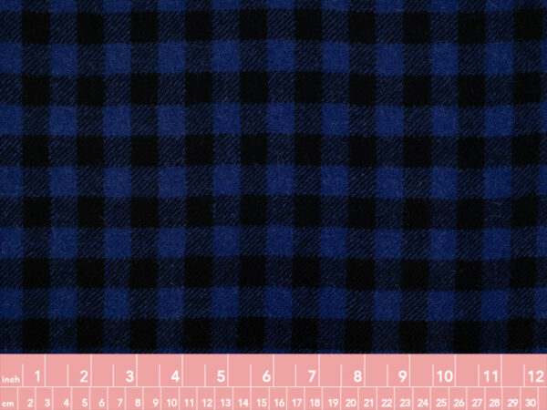 British Designer Deadstock – Yarn Dyed Wool/Polyester Coating - Gingham - Blue/Black