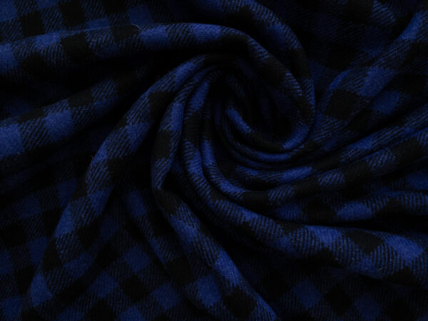 British Designer Deadstock – Yarn Dyed Wool/Polyester Coating - Gingham - Blue/Black