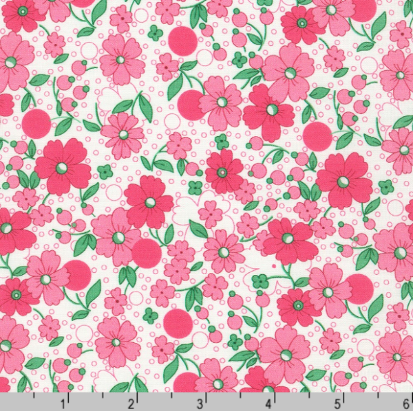 Quilting Cotton - Flowerhouse: All a Flutter - Retro Floral - Pink