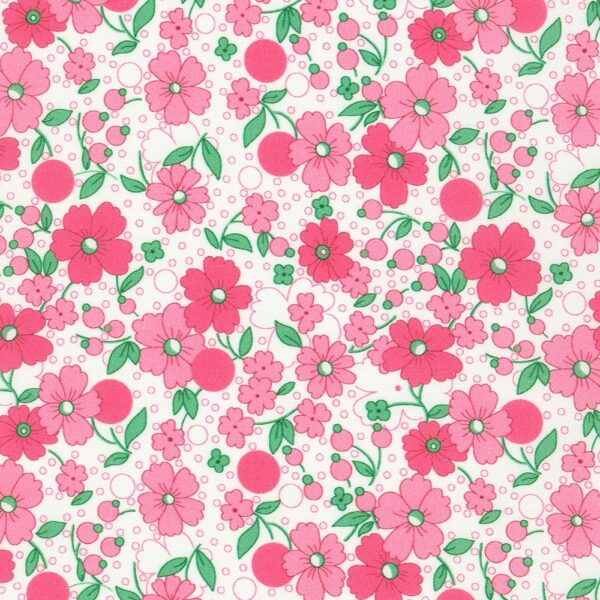 Quilting Cotton - Flowerhouse: All a Flutter - Retro Floral - Pink