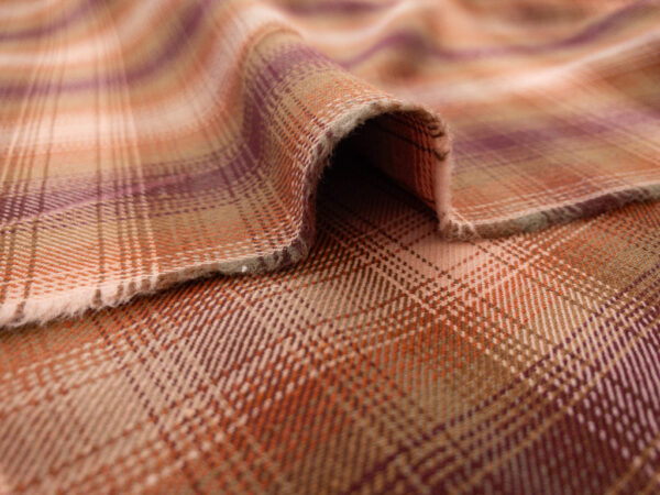 British Designer Deadstock - Brushed Yarn Dyed Cotton - Gradient Plaid - Burgundy/Peach