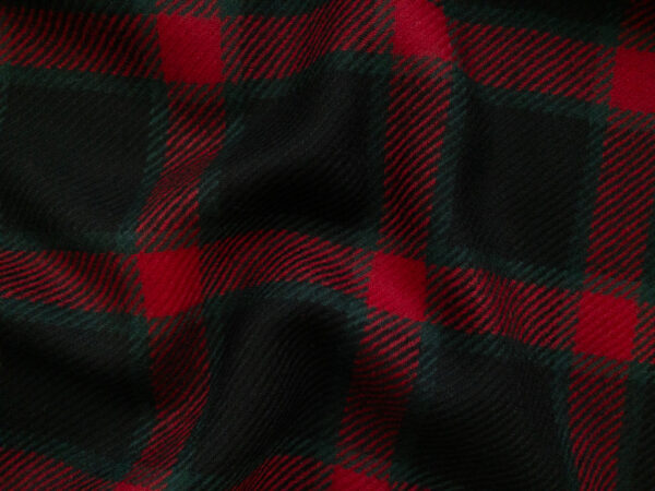British Designer Deadstock - Wool Tweed Check - Black/Red/Green
