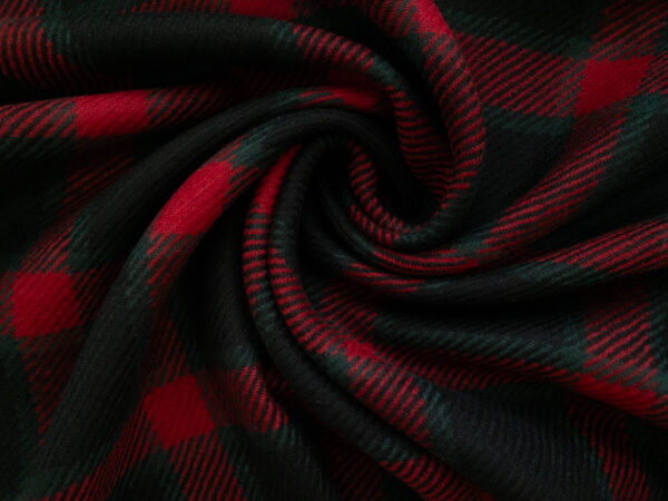 British Designer Deadstock - Wool Tweed Check - Black/Red/Green