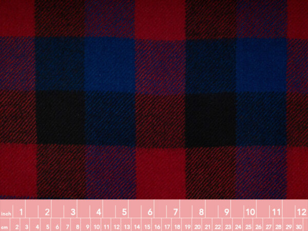 British Designer Deadstock - Wool Tweed Buffalo Check - Red/Blue/Black