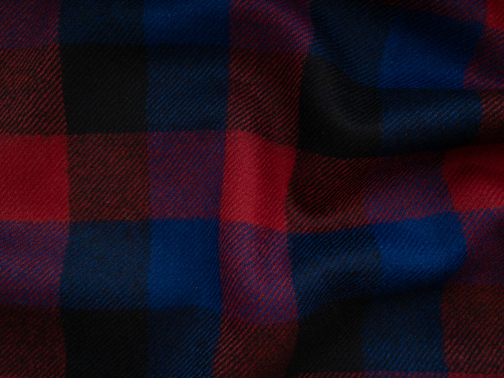 British Designer Deadstock - Wool Tweed Buffalo Check - Red/Blue/Black -  Stonemountain & Daughter Fabrics