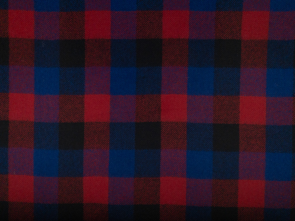 British Designer Deadstock - Wool Tweed Buffalo Check - Red/Blue/Black